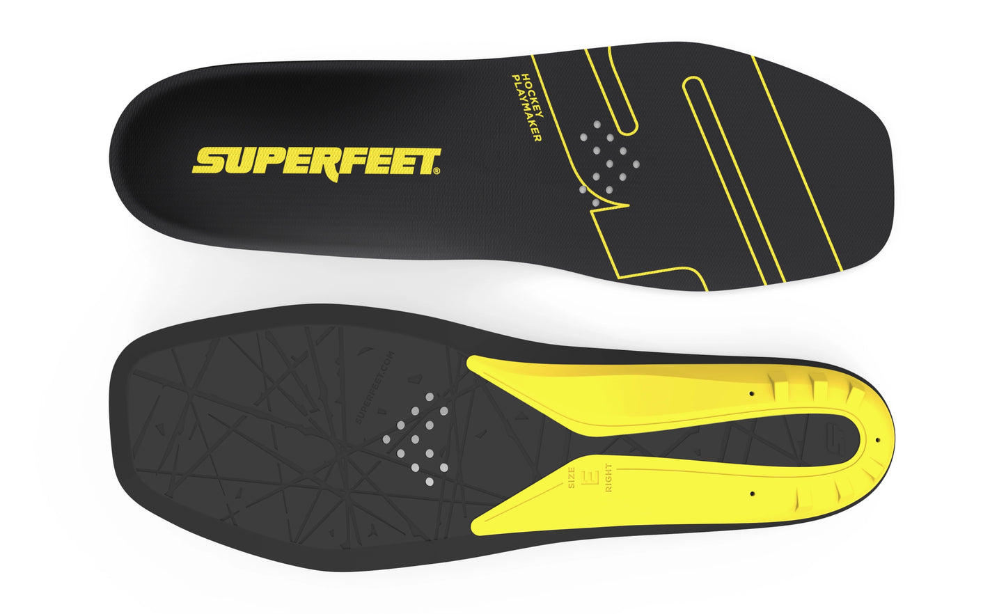 Superfeet's Hockey Playmaker Insoles top down profile on a white background.